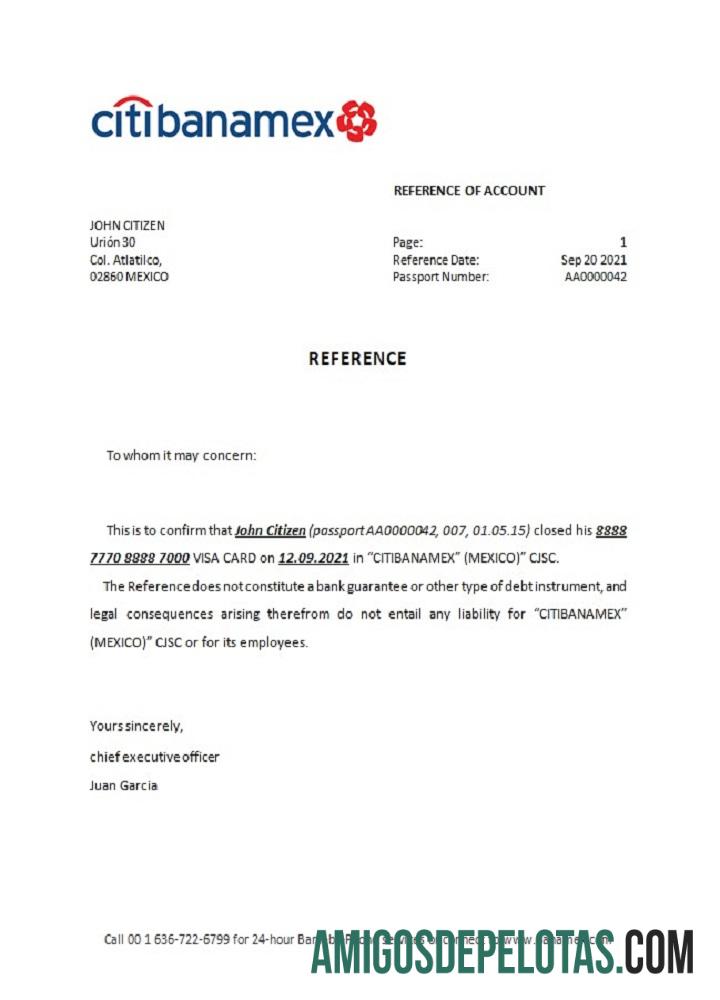 Referência de fechamento do banco Citibanamex do México baixar para verificação